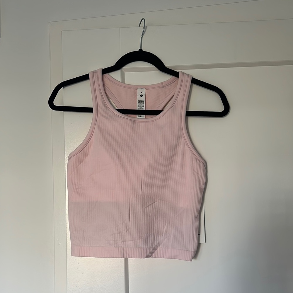 lululemon athletica Ebb to Street Cropped
Racerback Tank strawberry milkshake